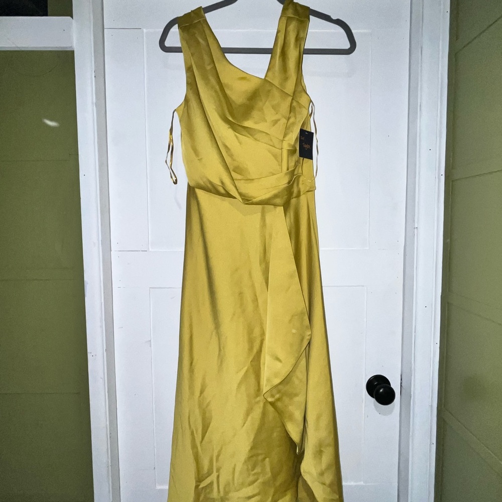 Just Taylor Gold Asymmetrical MIDI Dress NWT